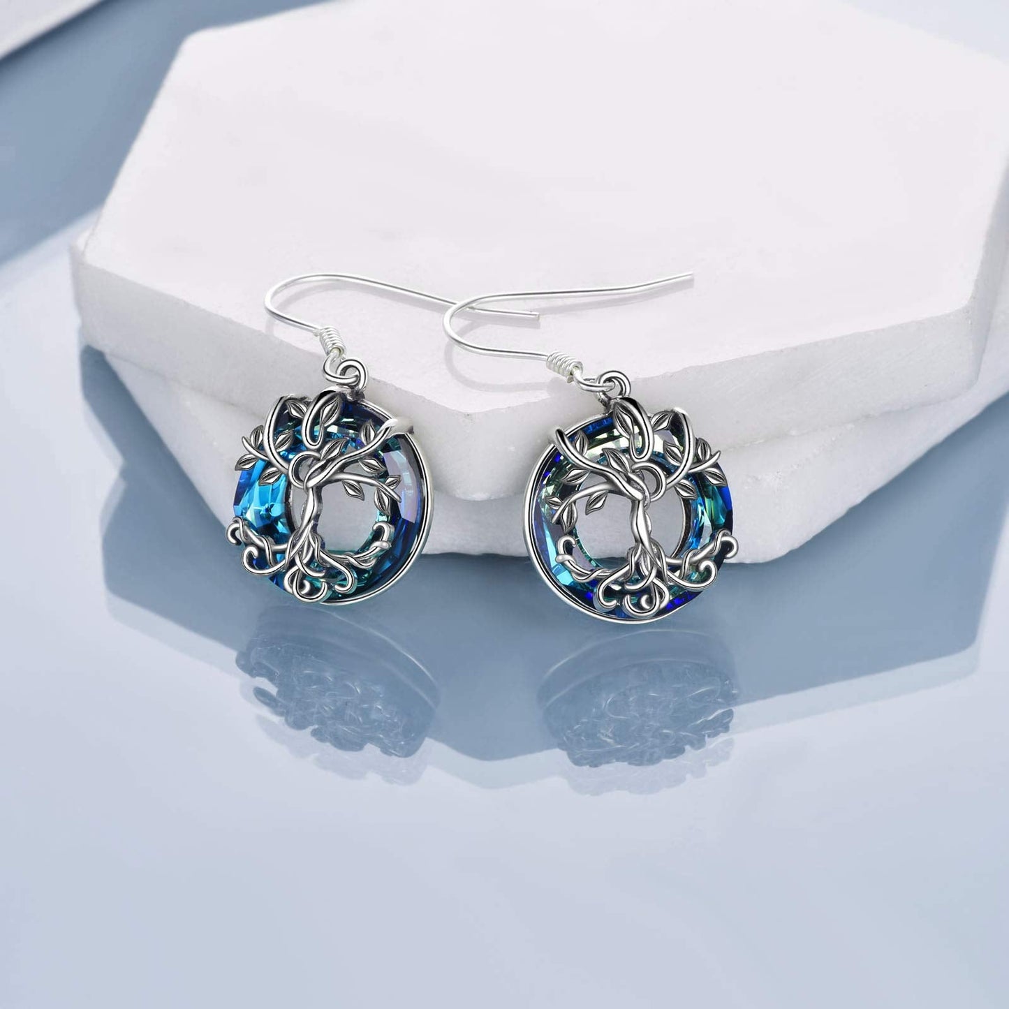 ONEFINITY Tree of Life Earrings 925 Sterling Silver Tree of Life Crystal Dangle Drop Earrings for Women Jewelry