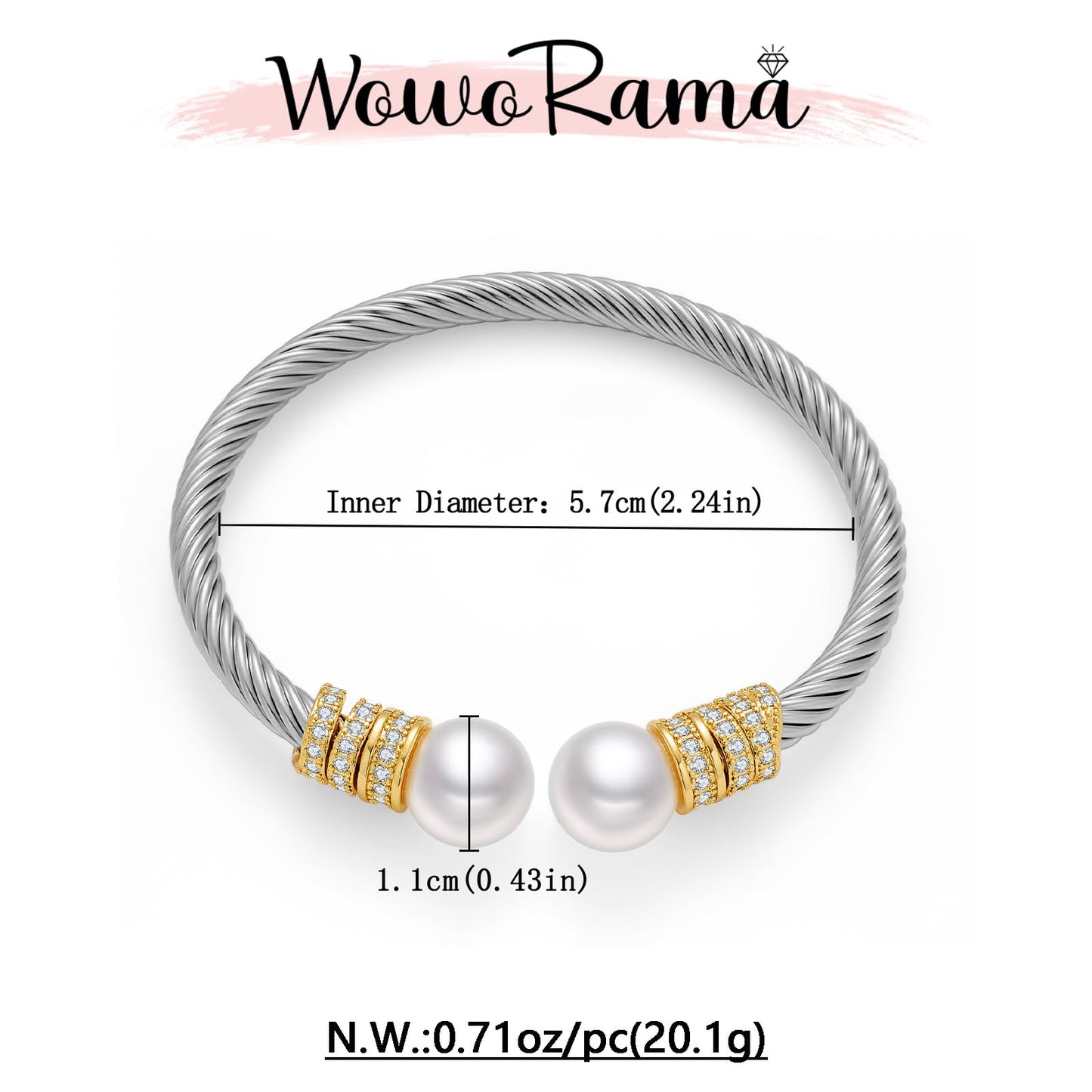 WOWORAMA Silver Cable Wire Cuff Bracelet for Women Two Tone Statement Bangle Bracelet Mixed Metal Chunky Cuff Bracelets Adjustable Jewelry