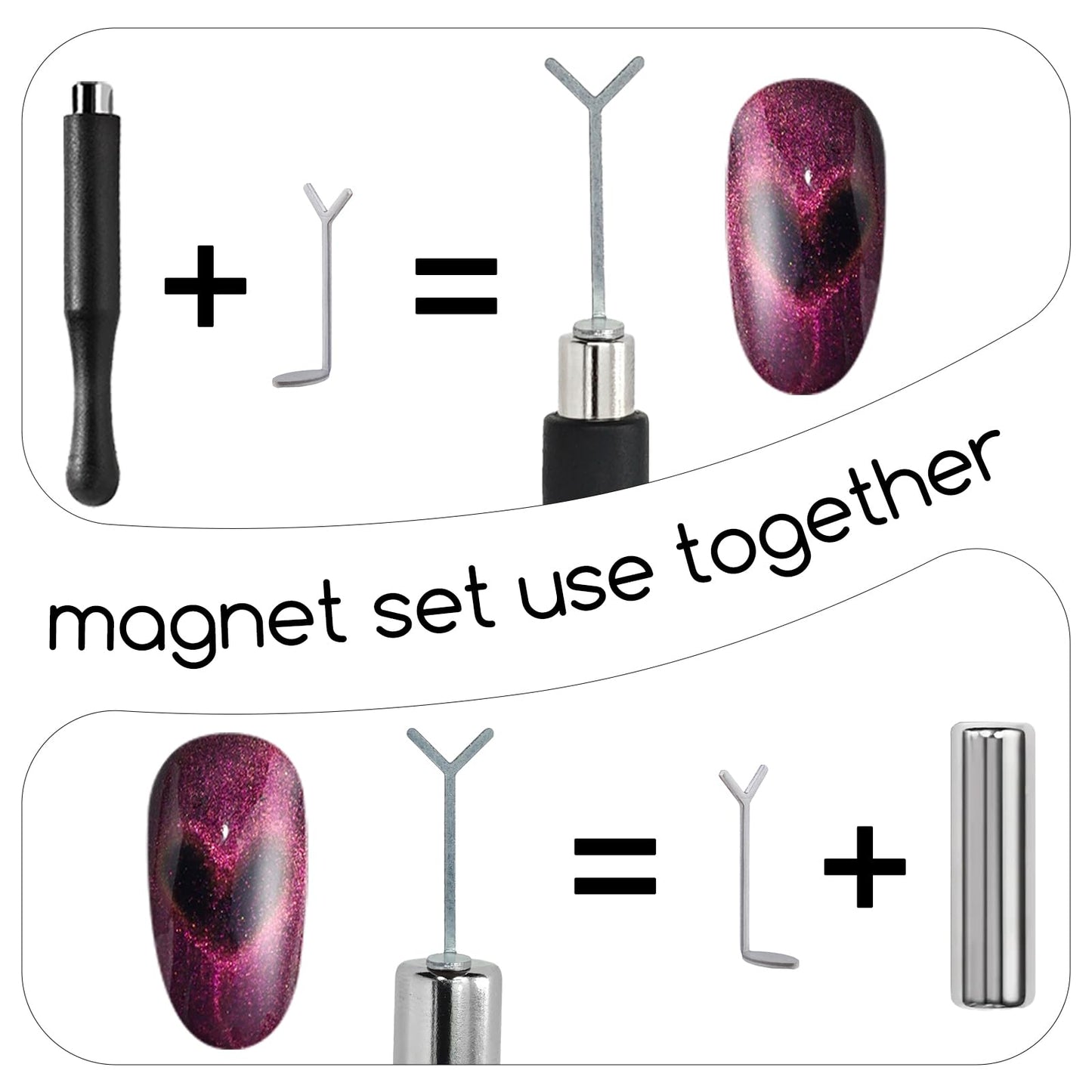 YECIRALA 14Pcs Cat Eye Magnet For Nails Magnet Tool Set With 2 Pcs Y-Shape Iron Molds, 14 Uniquely Shaped Nail Magnet For Nails Strong Magnetism Cylinder Cat Eye Gel Nail Polish Magnet Sticks Tools