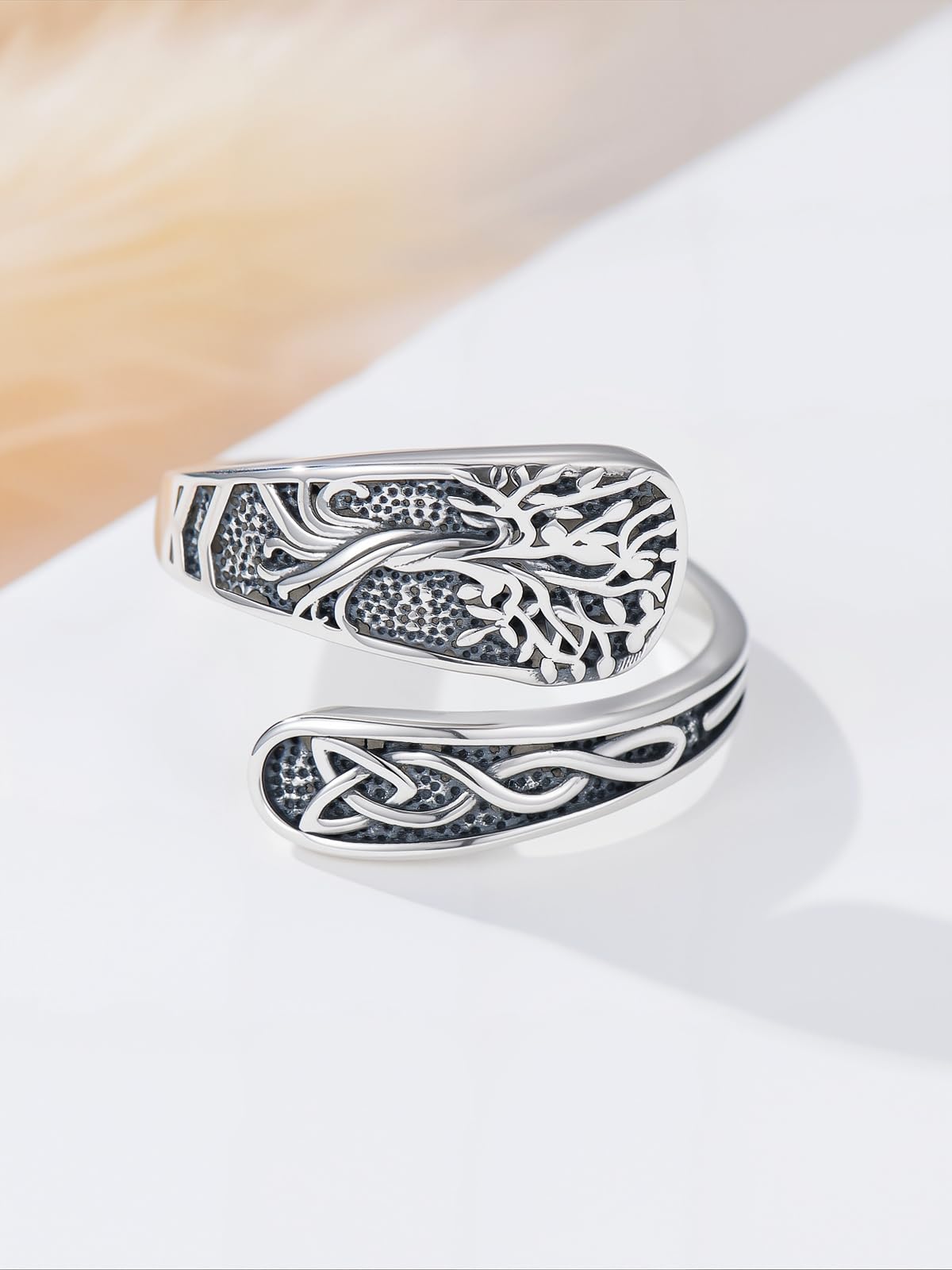 Midari Life of Tree Spoon Rings for Women 925 Sterling Silver Adjustable Vintage Celtic Life of Tree Ring Thumb Open Finger Rings Vintage Thumb Jewelry Gifts for Women Men Birthday Christmas Gifts