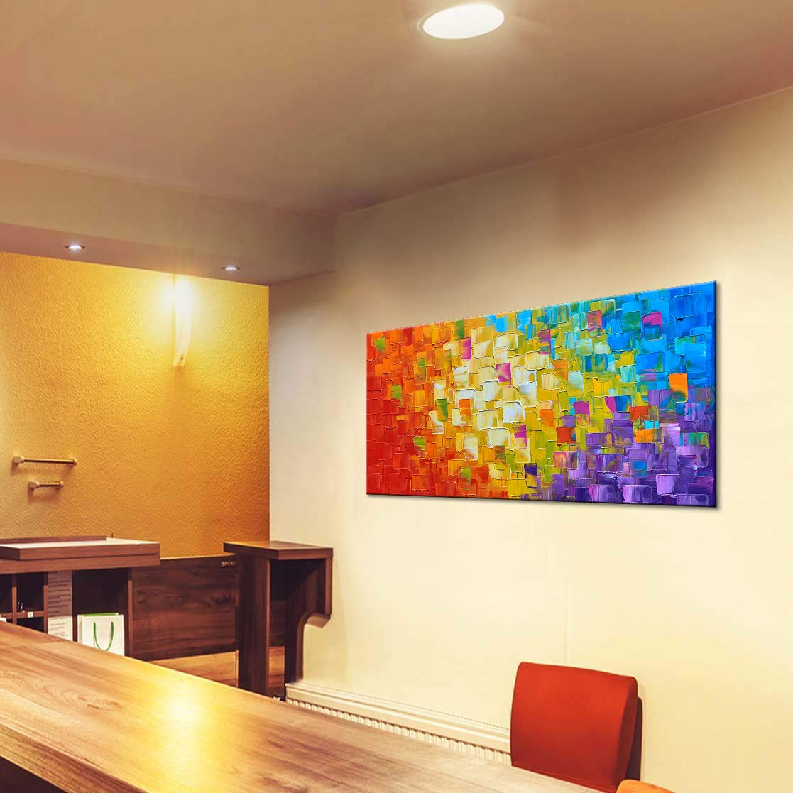 Seekland Art Hand Painted Texture Oil Painting on Canvas Abstract Wall Art Deco Contemporary Artwork Framed Ready to Hang 40x20 inch