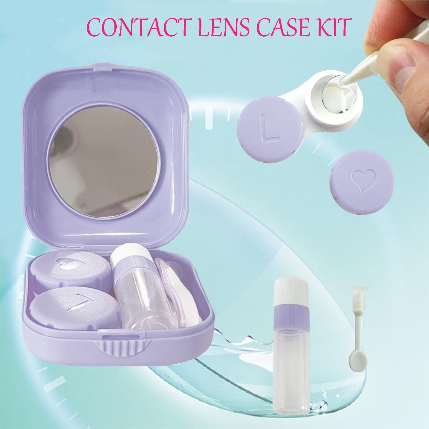 Erewa Contact Lens Case, 2 Pack Portable Contact Lens Box Kit with Mirror, Compact Soak Storage Kit for Travel (Light Purple)