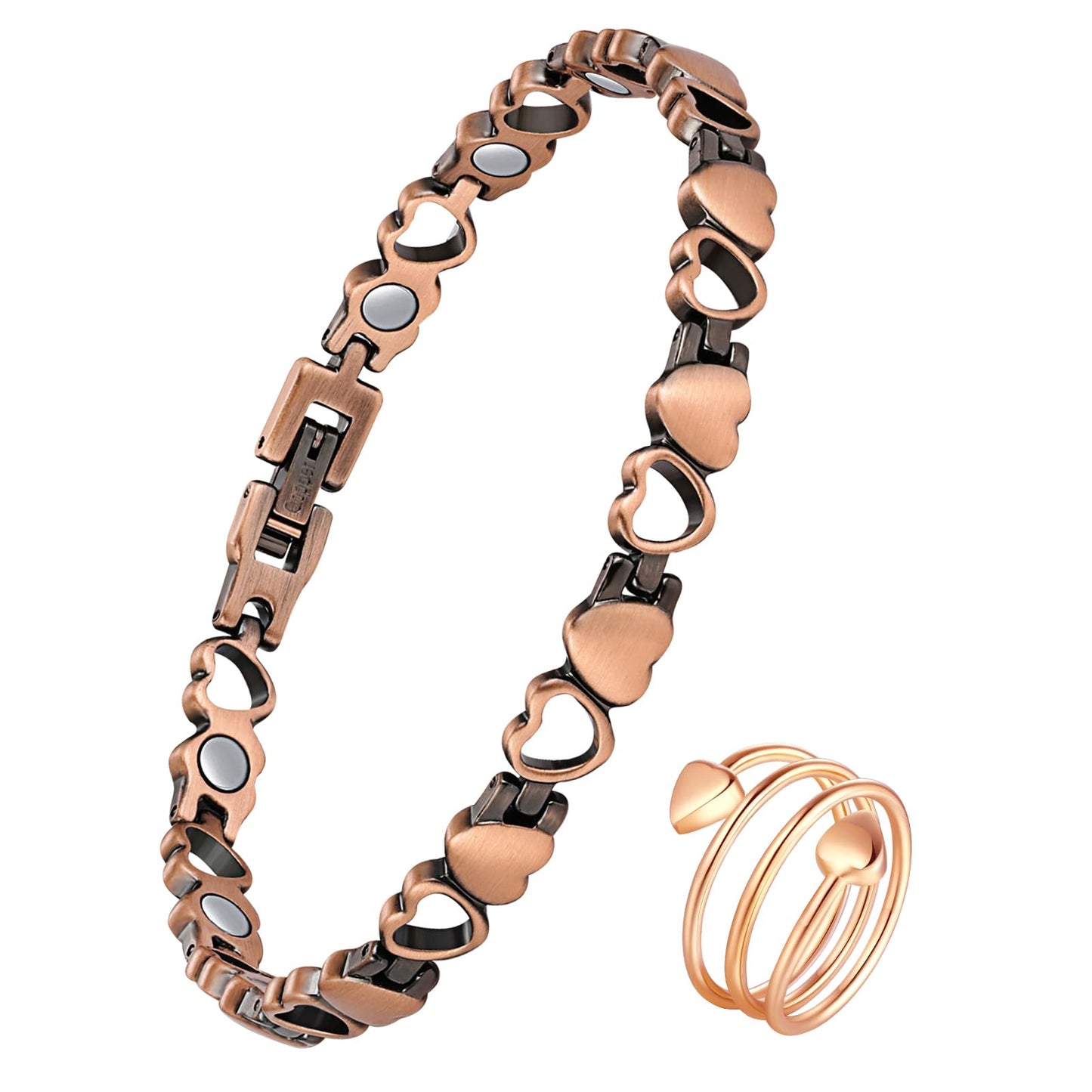 Jeracol Copper Bracelets & Ring for Women, 99.99% Pure Copper Magnetic Bracelets with Effective Neodymium Magnets, Adjustable Jewelry Gift with Sizing Tool