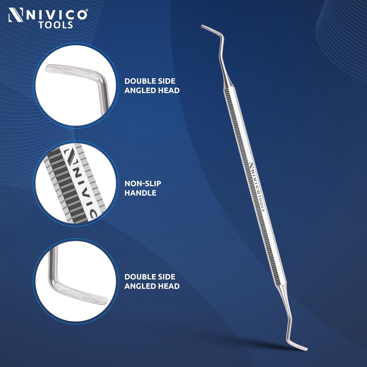NIVICO Flat Handle Nail Pusher And Cuticle Pusher Tool | Excavator Solid Cuticle Remover, Nail Cleaner & Scraper for Nail Techs, Manicure & Pedicure Essentials