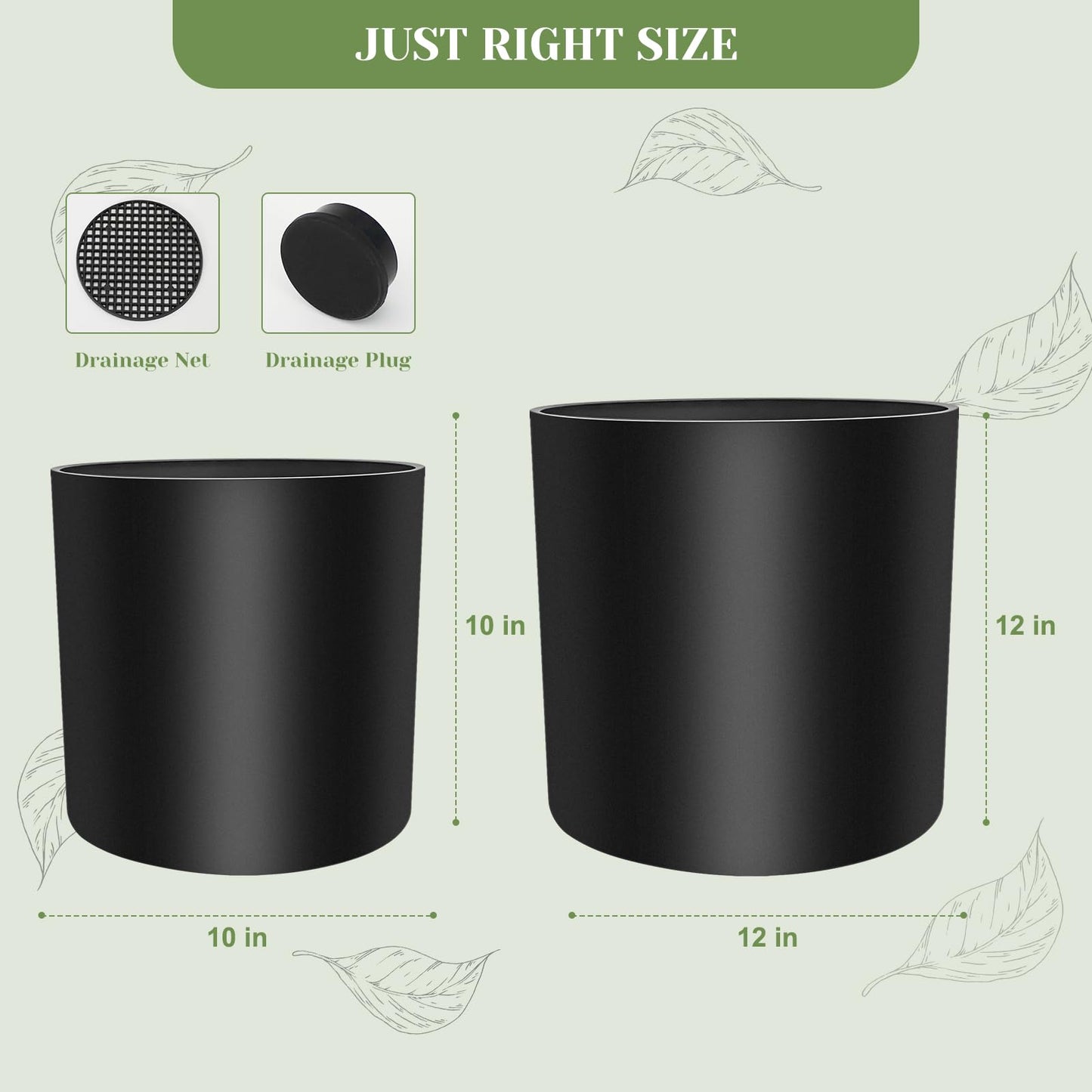fuxuiwy Flower Pot Large Indoor Cylindrical Plastic Planter with Drain Hole and Stopper (Black, 10 Inch)