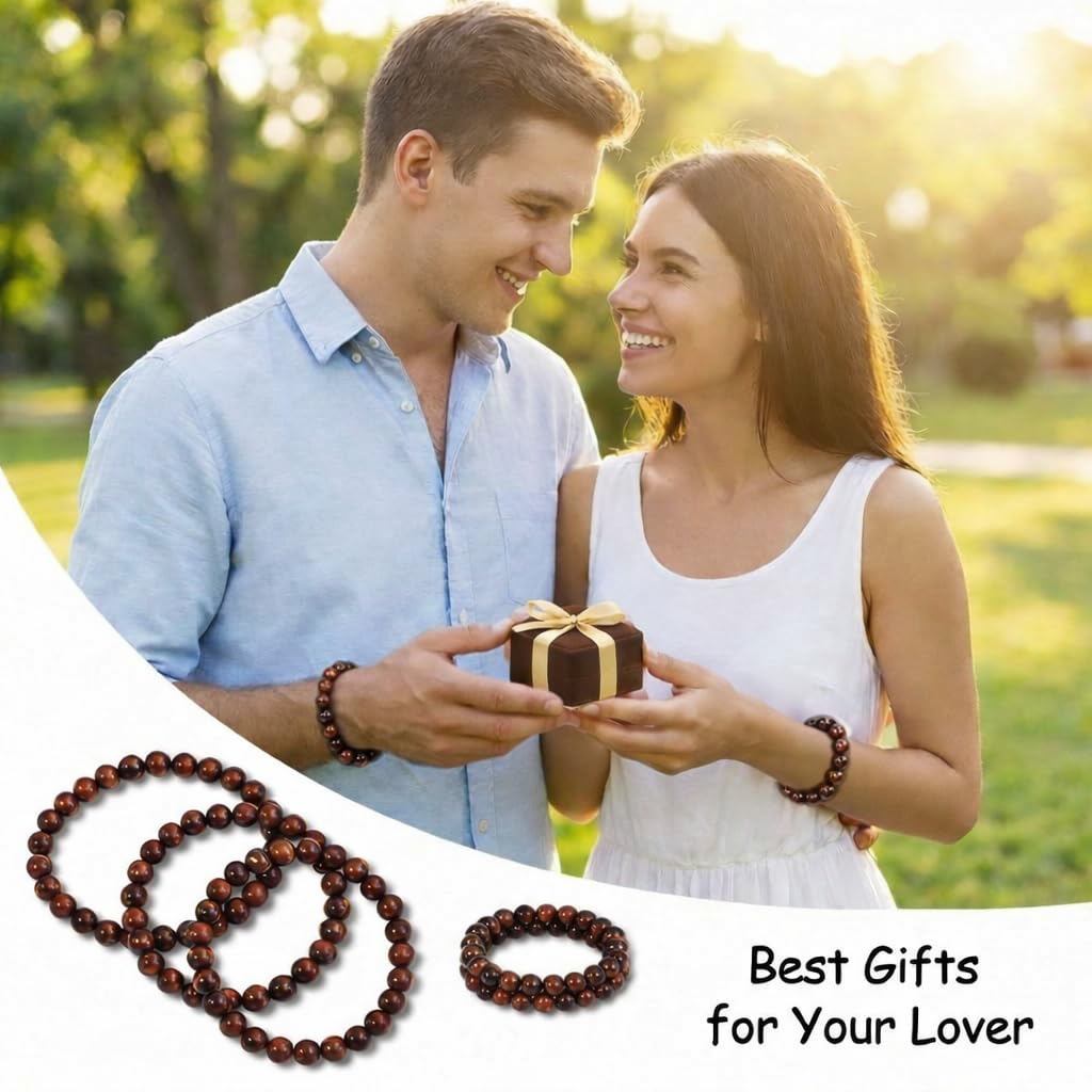 Yochus 45pcs Red Tiger Eye Beads，8mm Healing Power Natural Stone Round Loose Beads for Jewelry Making Earring Necklace DIY Crafts