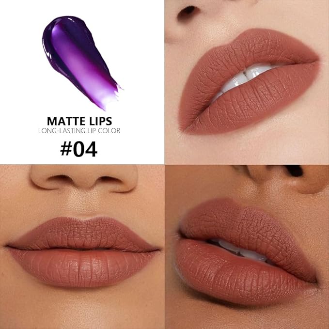 evpct Nude Brown Peel Off Lip Stain Tints with Tweezer, Matte Liquid Lipstick Lip Stain Long Lasting Waterproof for Women, Non-stick Cup Lipstick Peel Off High Pigmented Smudge-proof Easy to Apply, 04