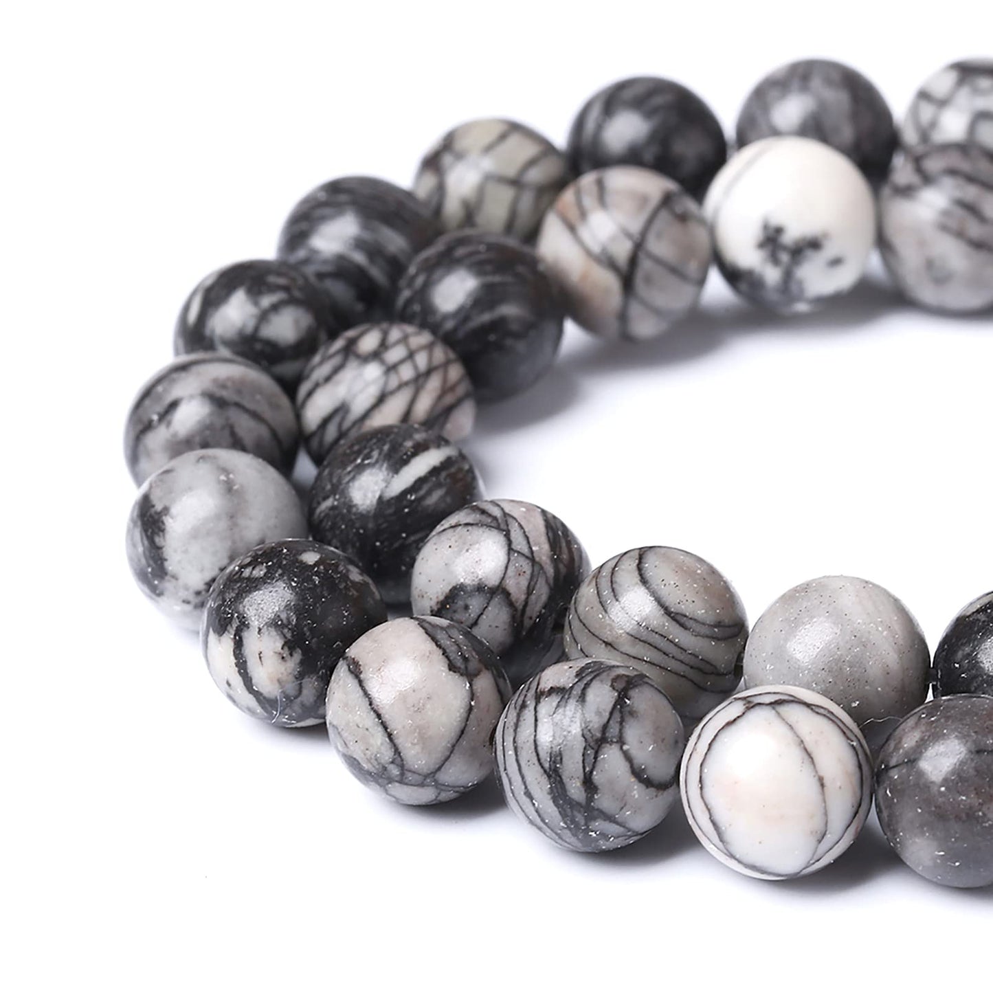 38pcs 10mm Natural Stone Beads Spider Web Stone Round Loose Spacer Energy Stone Healing Power Beads for Jewelry Making DIY Bracelet Necklace 15"
