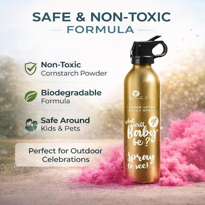 Gender Reveal Smoke Bombs Set – 2 Pack Gender Reveal Fire Extinguisher Spray (Pink, 300g Each) – Non-Toxic Cornstarch Cloud for Baby Girl Reveal Party Ideas, Pregnancy Announcement – Stickers Included
