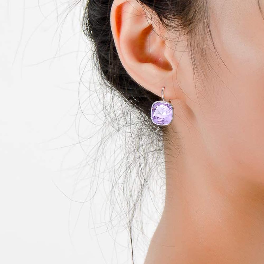 AOBOCO Sterling Silver Leverback Earrings, Purple, 0.90 in x 0.55 in, 3.2 g