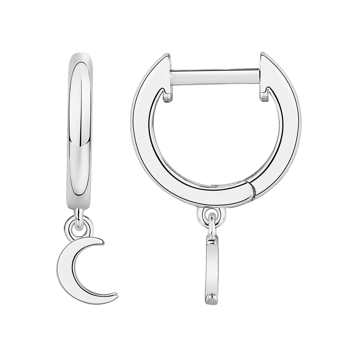 PAVOI Rhodium Plated 925 Sterling Silver Post Celestial Dangle Huggie Hoop Earrings For Women - Trendy Moon Hoop Earrings - Small Hinged Huggies