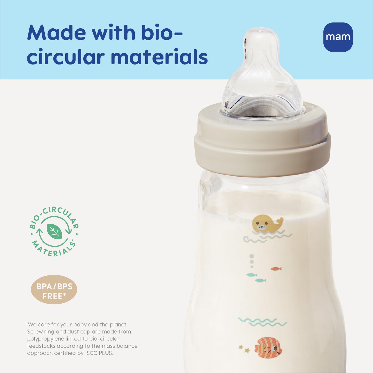 MAM 9oz Premium Glass Wide Neck Baby Bottle with Medium Flow Breastfeeding-Like Silicone Nipple, Easy to Clean, BPA Free, 2+ Months, Easy Switch Between Breast and Bottle, Made in Europe, 3 Pack