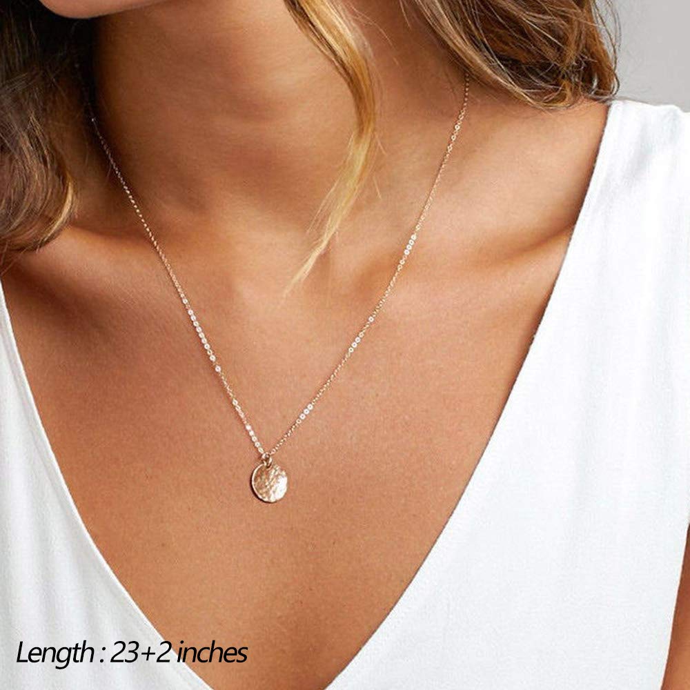 Turandoss Delicate Layering Choker Bar Necklace Hammered Disc Necklace Womens Layering Necklaces for Women
