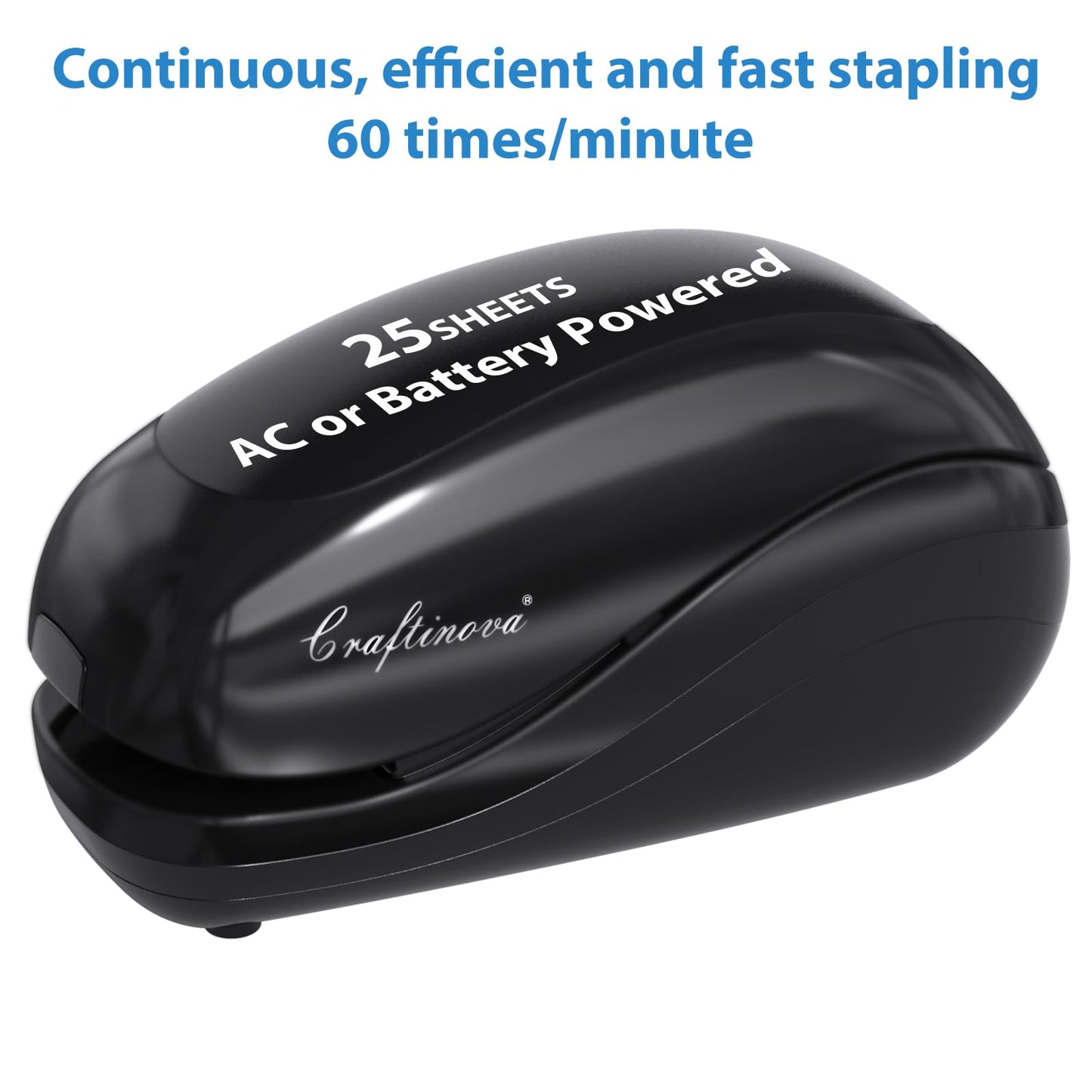 Craftinova Electric Stapler,Including 2000 Staples and 1 Staple Remover, Suitable for Palm Size and high Comfort，25 Sheet Capacity, AC Adapter or Battery Powered，Battery not Included，(Black)…