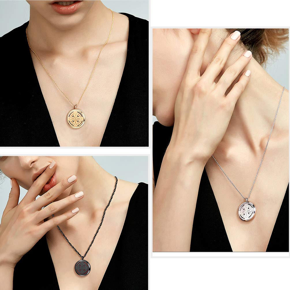 Diffuser Necklace Celtic Knot Cross Locket Aromatherapy Round Pendant Women Jewelry Men Essential Oil Black Necklaces