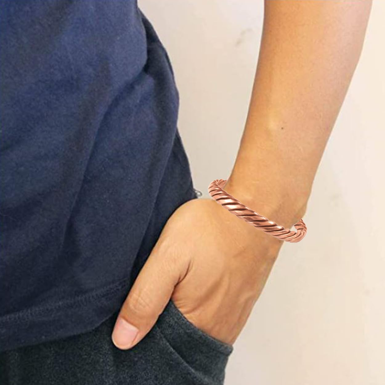 Touchstone Copper magnetic bracelet Tibetan style. Hand forged with solid and high gauge pure copper. Twisted rope look.