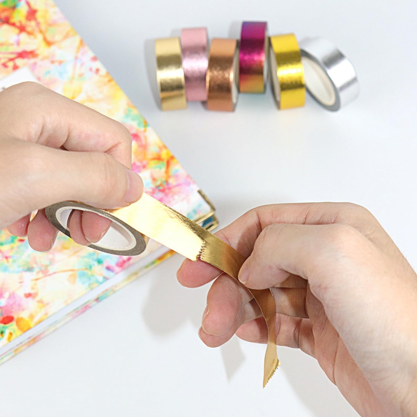 Mogoostry 12 Rolls Solid Foil Washi Tape Decorative Metallic Foil Tape 15mm x 10 Meters Self Adhesive Aesthetic Masking Tape for DIY Art Crafts Journals Scrapbooks Decor Projects