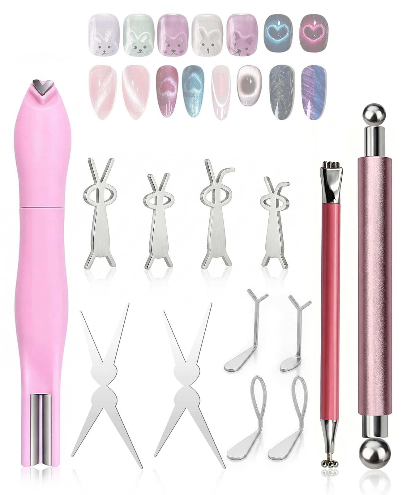 DAWZMR 15 Pieces Double-Head Heart Magnet for Cat Eye Gel Polish Nails, Multifunctional Flower Shape Cateye Nail Magnetic Tool