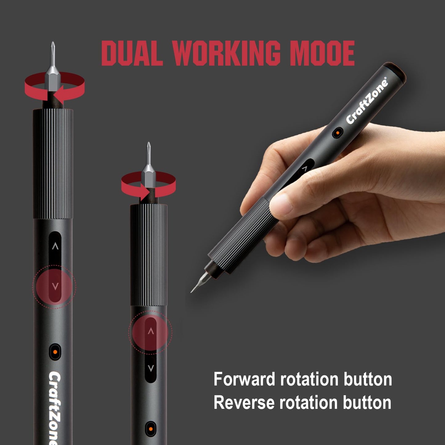 CRAFTZONE Ultra Mini Electric Screwdriver, Max 0.5N.m, Power Screwdriver with20 S2 Steel Bits, 5/32'' Hex with LED Light, Magnetic Storage, Repair Tool for Electronics, Camera, Laptop(Grey)