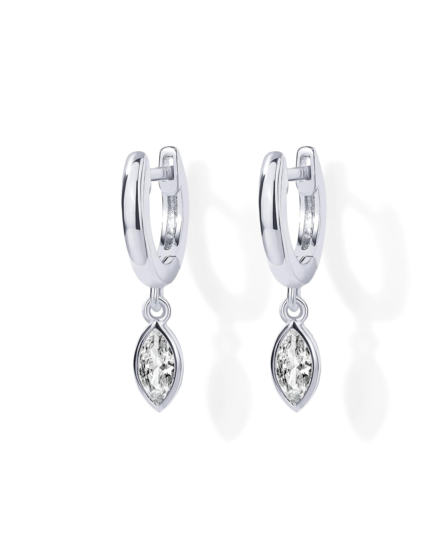 PAVOI 14K White Gold Plated S925 Sterling Silver Post Drop/Dangle Huggie Earrings for Women | Dainty Marquise Earrings