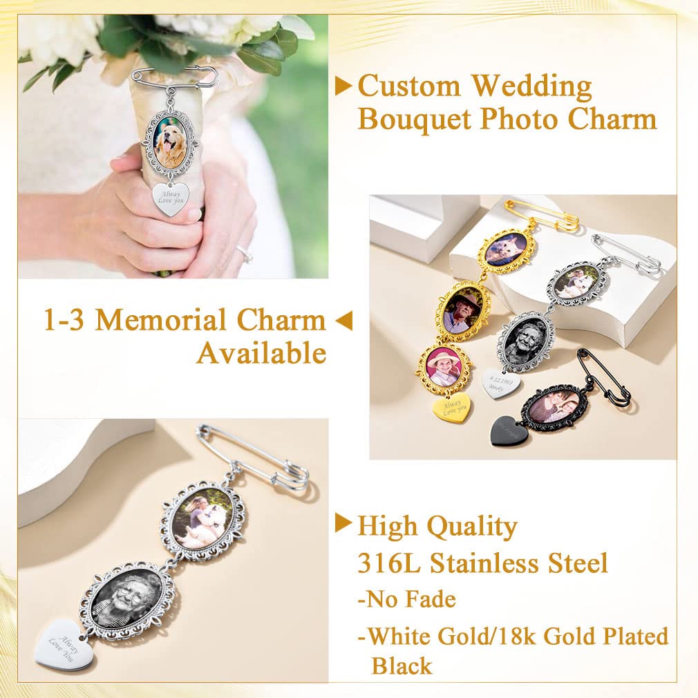 Custom4U Bouquet Charms for Wedding Memory Custom Photo Pins Brooch Men Women Bride Groom