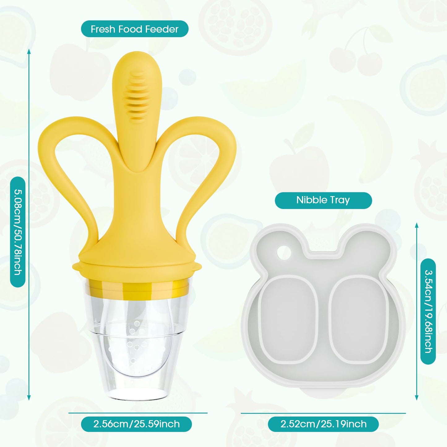 JEXFUN Baby Fruit Feeder & Breastmilk Popsicle Mold Set, Silicone Food Feeder Pacifier for Cooling Relief with 3 Replaceable Pouches, BPA-Free Teething Toy for Safe Infant Self Feeding (Banana Yellow)