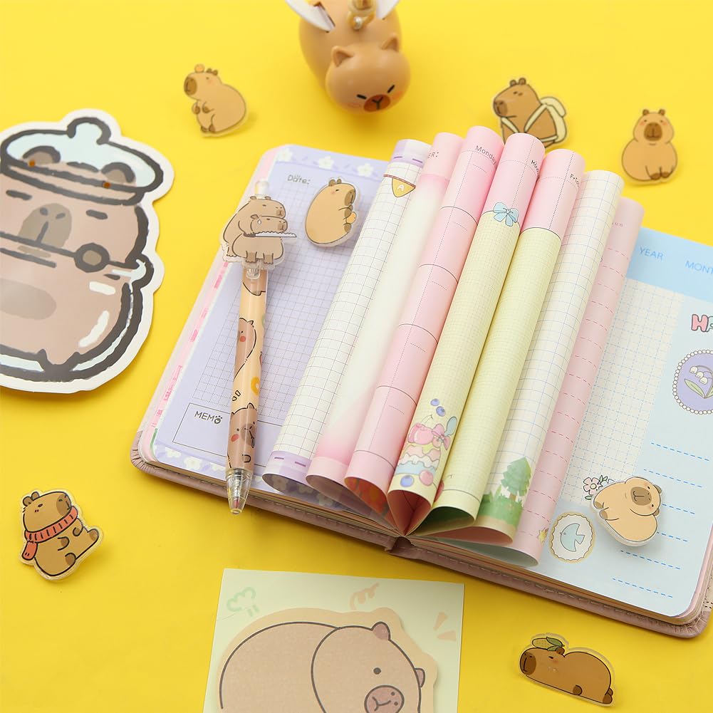2 in 1 Cute Capybara Theme Stationery Gift Box Set Includes 1 Pcs A6 Cartoon Animal Capybara Notebook Journal Memo Pads Notepad Diary and Pen Gift for Birthday Christmas Kids Office School Supplies