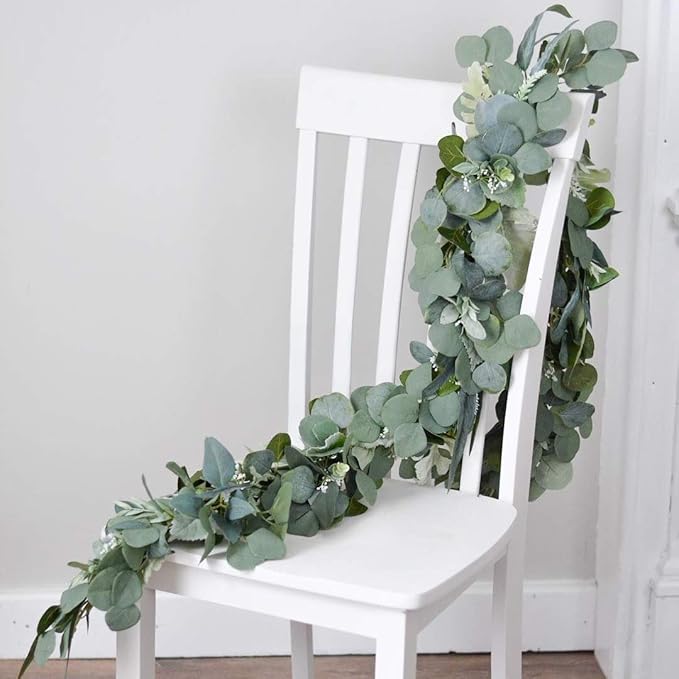 DearHouse 2PCS Eucalyptus Garlands Artificial Greenery Garland Faux Silk Eucalyptus Vines Wedding Backdrop Wall Decor Flower Arrangement