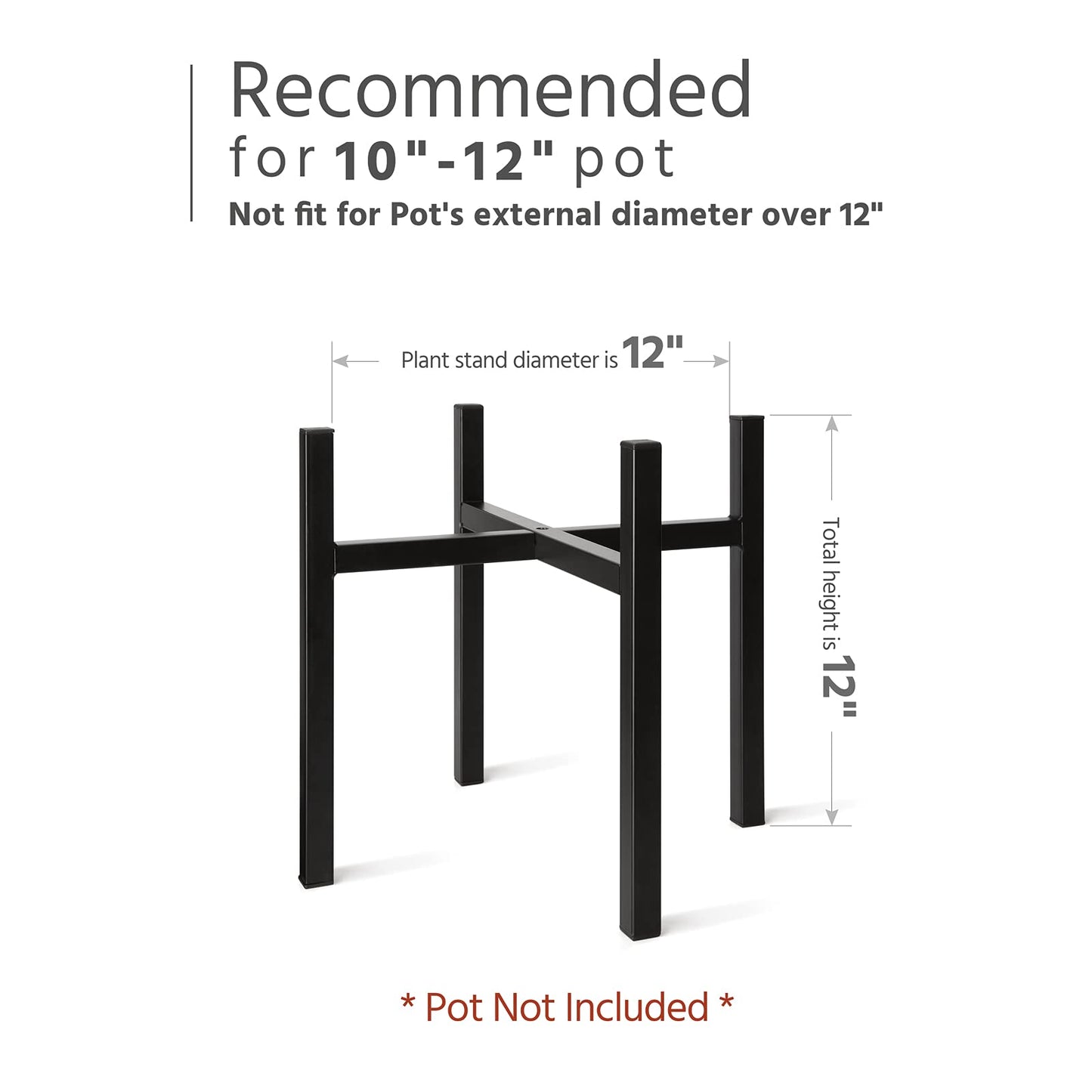 Mkono Mid Century Modern Tall Metal Indoor Plant Stand - Fits Up to 12 Inch Planter, Black