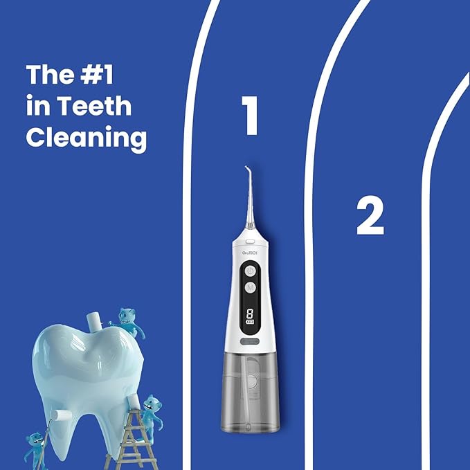 OraTECH Water Dental Flosser, Portable Cordless Oral Irrigator 350ML Rechargeable Travel IPX7 Waterproof Electric Flossing for Teeth Cleaning (White)