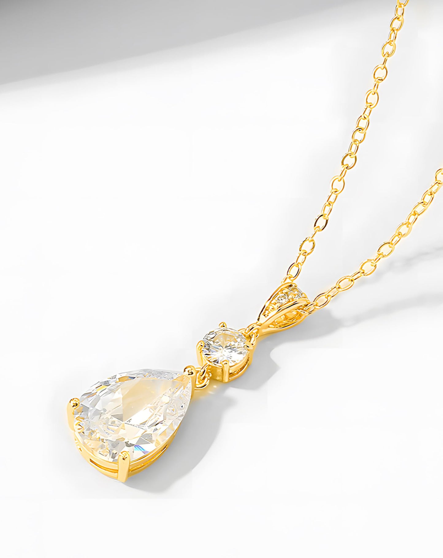 Deerllia Teardrop Necklace Cubic Zirconia Drop Wedding Bridal Pendant Necklace for Women, Gold Plated Copper Brass Micro Inlay CZ Plain Simple Fine Jewelry Gifts Mother's Day Valentines