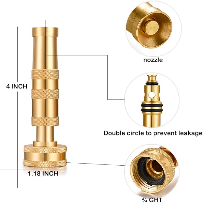 Brass Hose Nozzles, Heavy-Duty Brass Adjustable Twist Hose Nozzle, 2 Pack