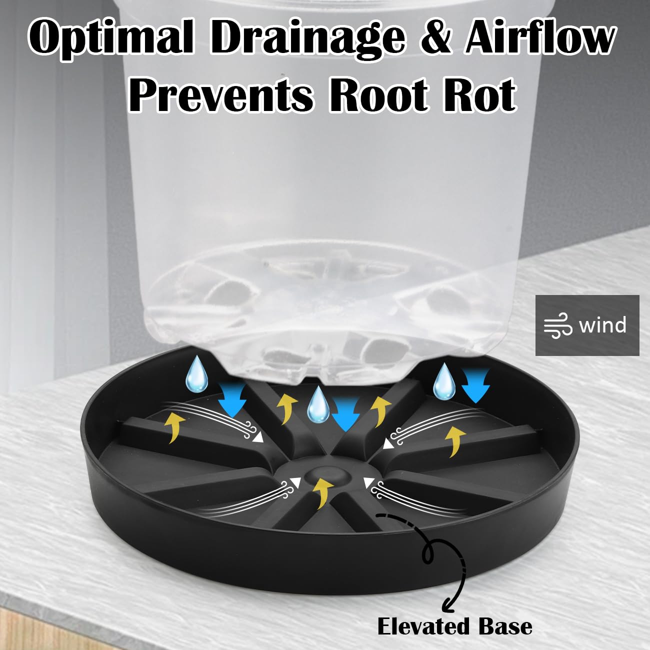 RooTrimmer Elevated Plant Saucer 10P, 9 Inch Round Pot Tray with Raised Base for Indoor Outdoor Potted Plants– Extra Deep Design to Catch Overflow Water, Thick Drip Plate for Succulents & Houseplants