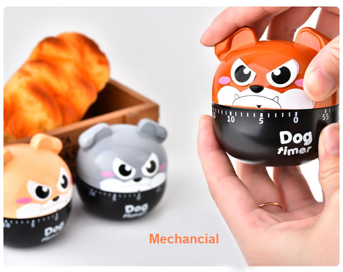 Kitchen Egg Timer,60 Minutes Dog Mechanical Rotating Cooking Timer (Grey)