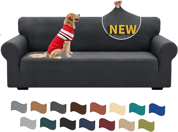 XINEAGE 2026 New 1 Piece Couch Covers for 3 Cushion Couch (79"-91") Stretch Sofa Cover Slipcover Pet Friendly Soft Washable Furniture Protector with Elastic Bottom for Kids,Dog (Sofa, Dark Gray)