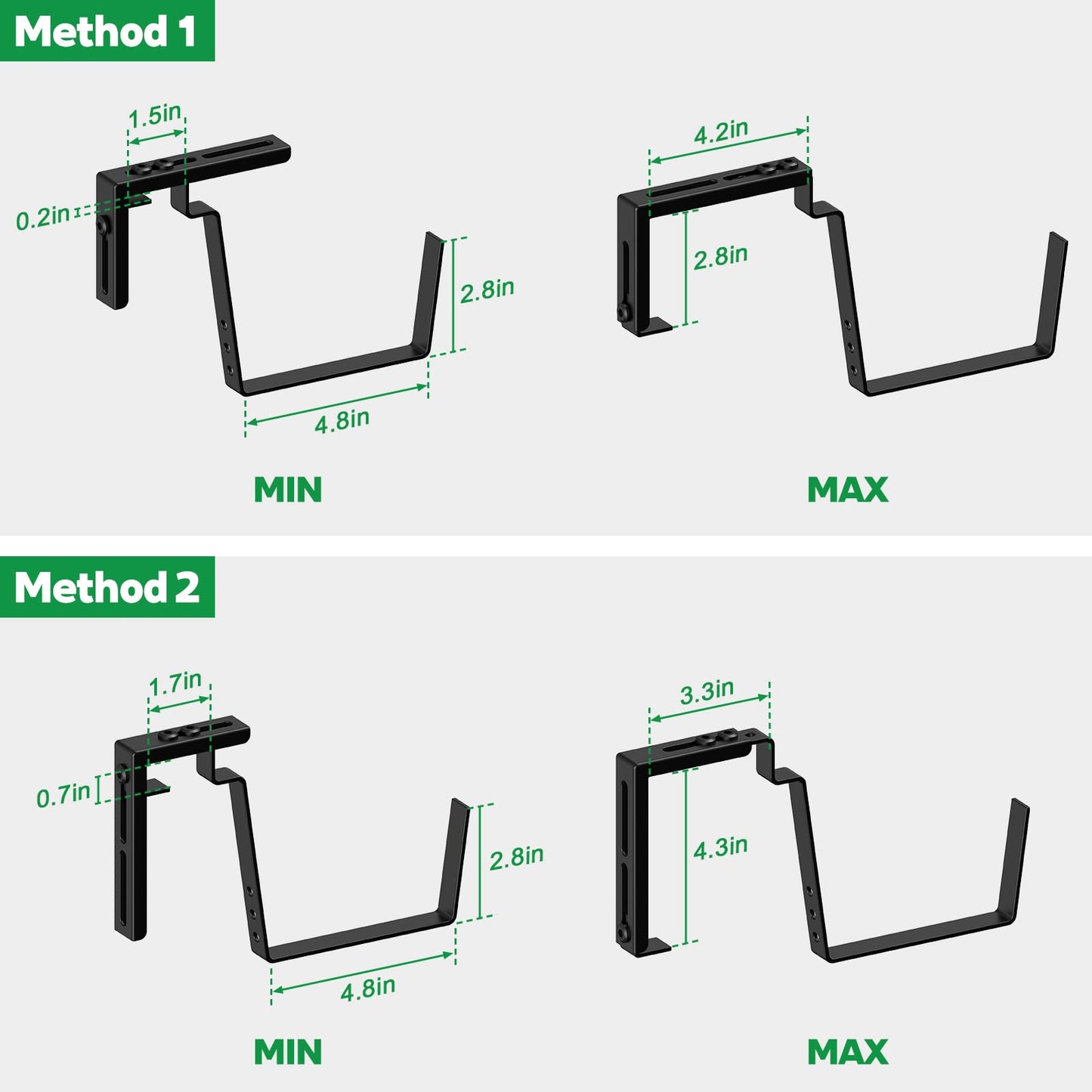 FANSXIVITA Balcony Planters Railing Hanging, Deck Railings Planter Boxes 16.9in, Railing Planter Box, Deck Planters for Railings, Railing Flower Box with Metal Brackets, Black Green