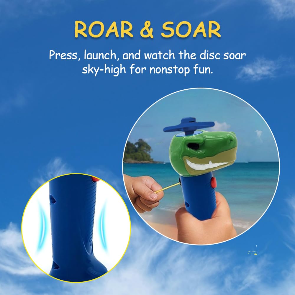Spinz Night T-Rex Flying Disc Launcher, Light Up Propeller Outdoor Toy with Dinosaur Head and 2 Spinning Discs, Flies Over 30 Ft, 5+ Years
