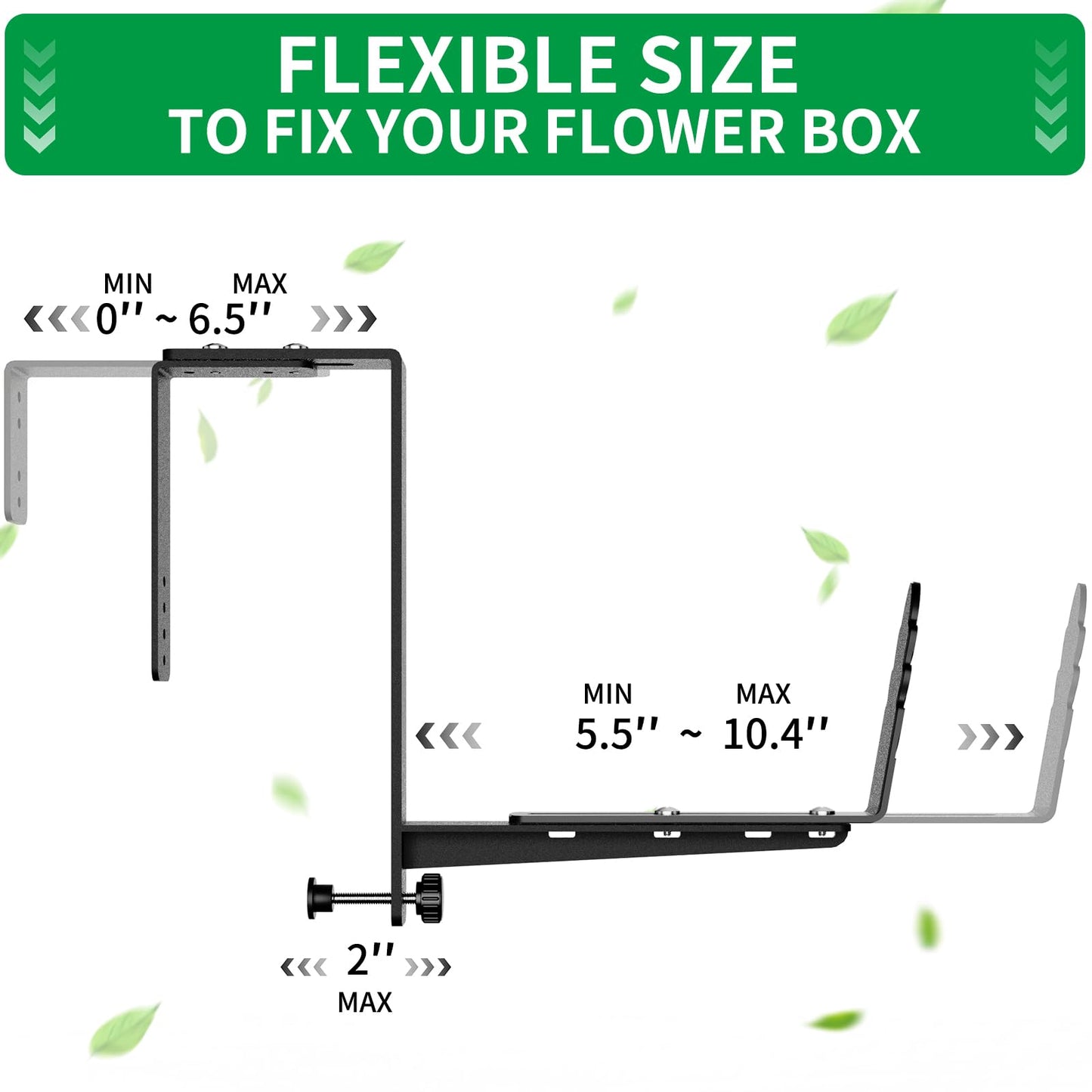 Window Box Brackets, Adjustable Planter Box Brackets, Heavy Duty Iron Flower Box Bracket for Deck Railing with Upgraded Bottom Support - Ideal for Balconies, Fences, and Gardens (6 Pack)