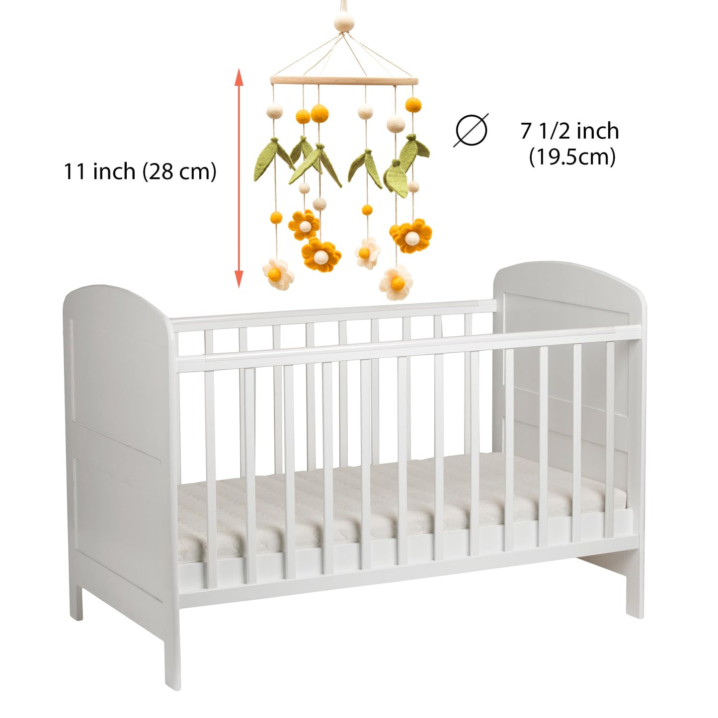 GLACIART ONE Baby Nursery Flower Mobile for Crib | Gender Neutral Mobile for Daisy Nursery Decor | Felt Hanging Leaves & Daisy Flowers Room Decorations Handmade from Natural Wool | Great Gift Idea