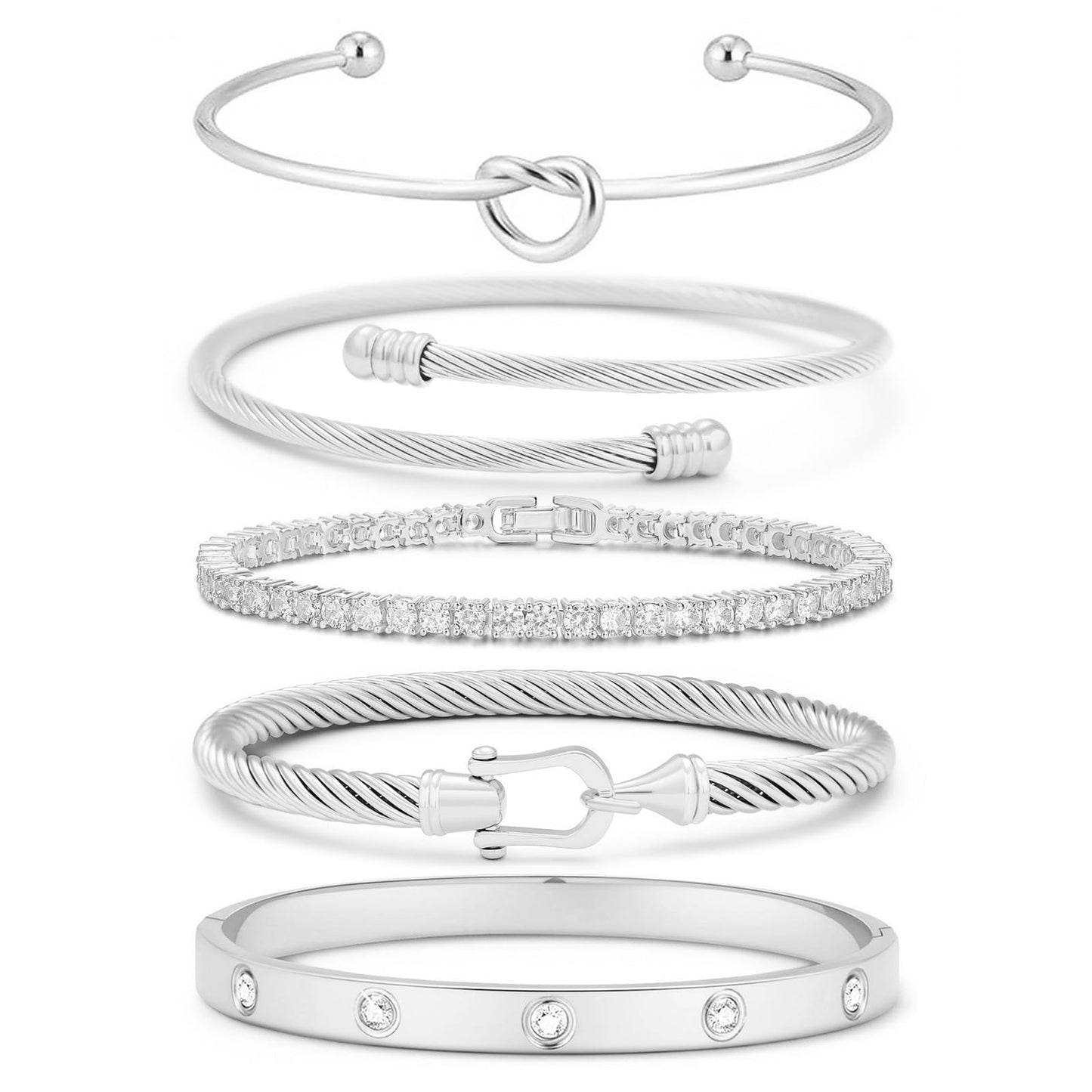 FAFUGA 18 K Silver Plated Love Bangle Bracelet Stack Cuff Jewelry for Women Jewelry Set for Women Gift with Box (style18)