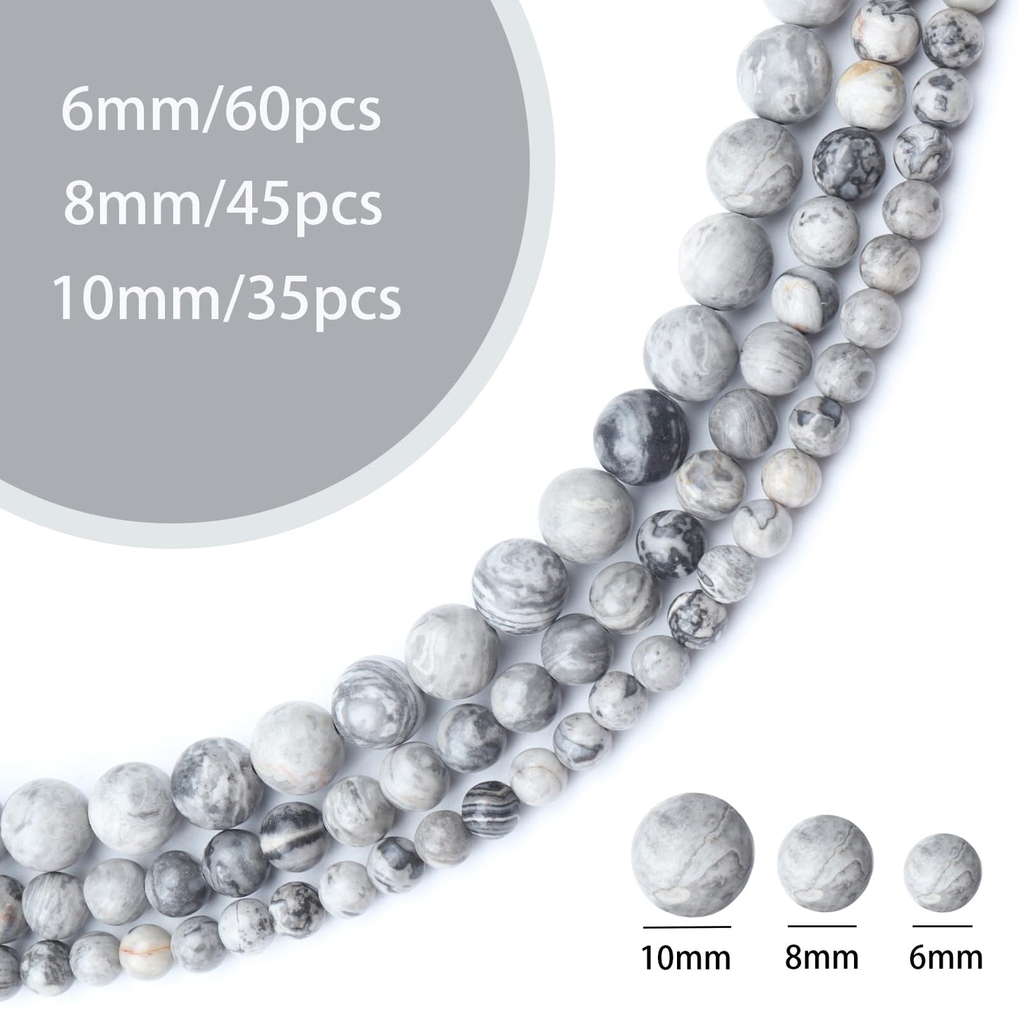 Siomia 45pcs 8mm Natural Map Jasper Gemstone Beads Energy Healing Crystal Round Loose Stone Beads for Jewelry Making, DIY Bracelets Necklaces