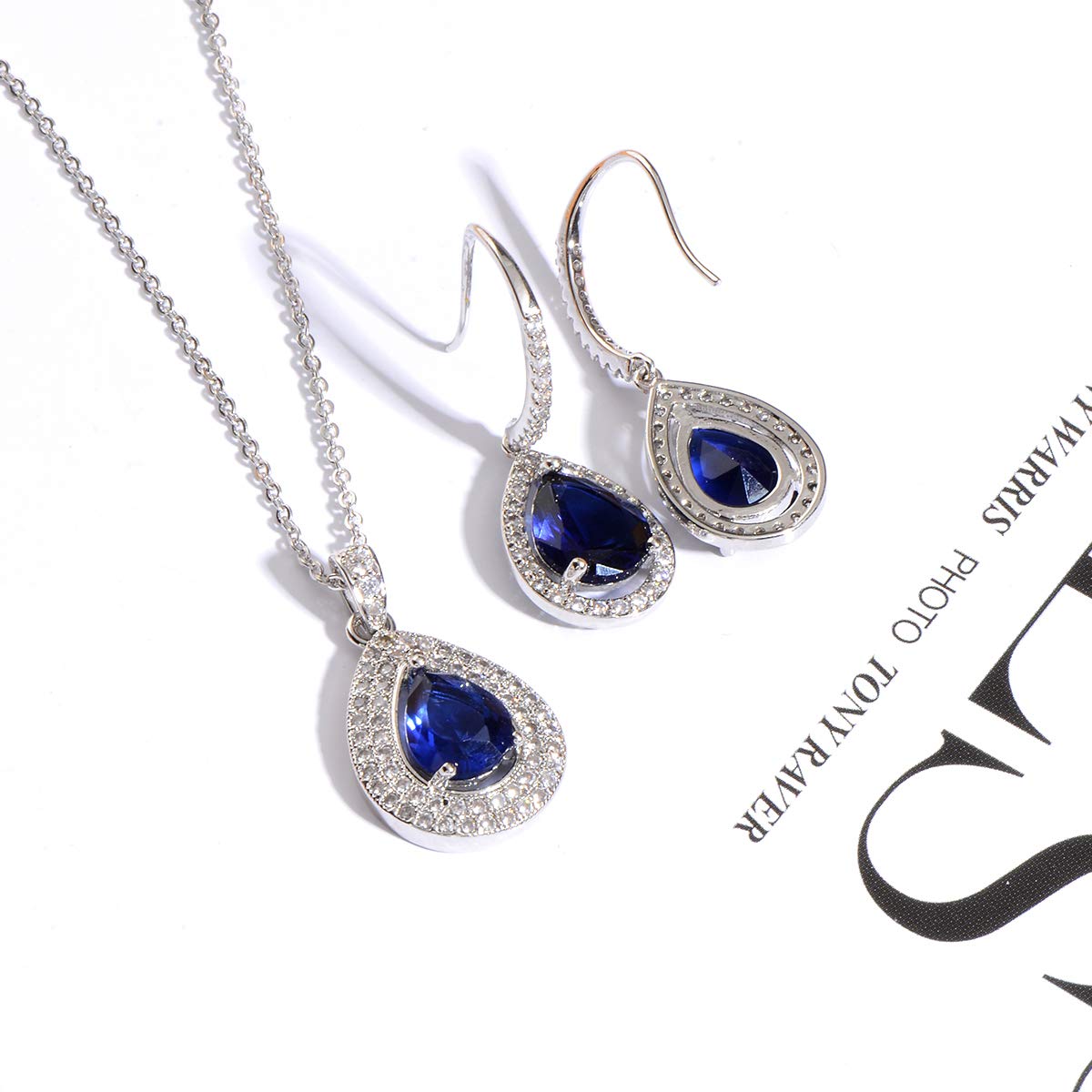 pear shape jewelry set sapphire blue