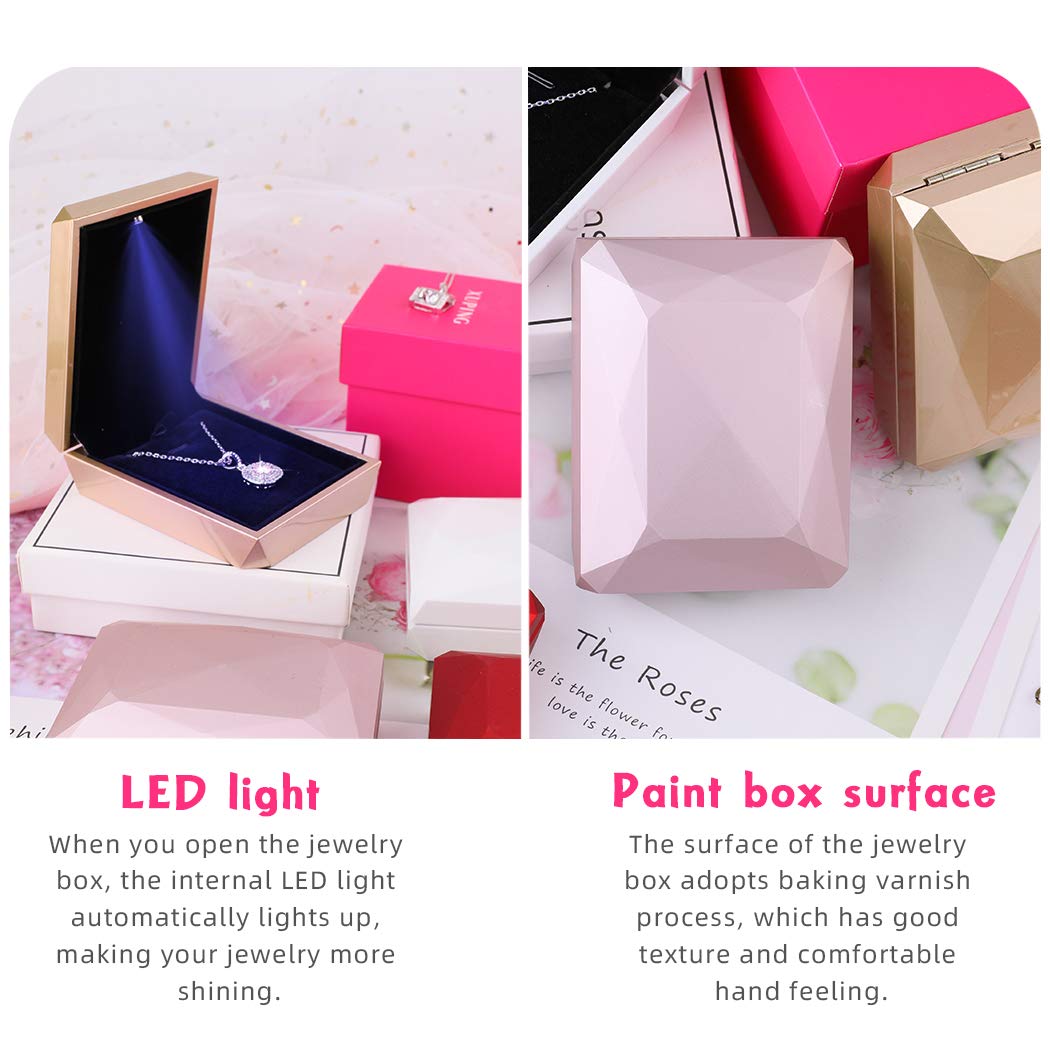 iSuperb LED Pendant Necklace Box Bracelet Box Couple Jewelry Gift Boxes Case Small Jewelry Display for Proposal Engagement Wedding (White)