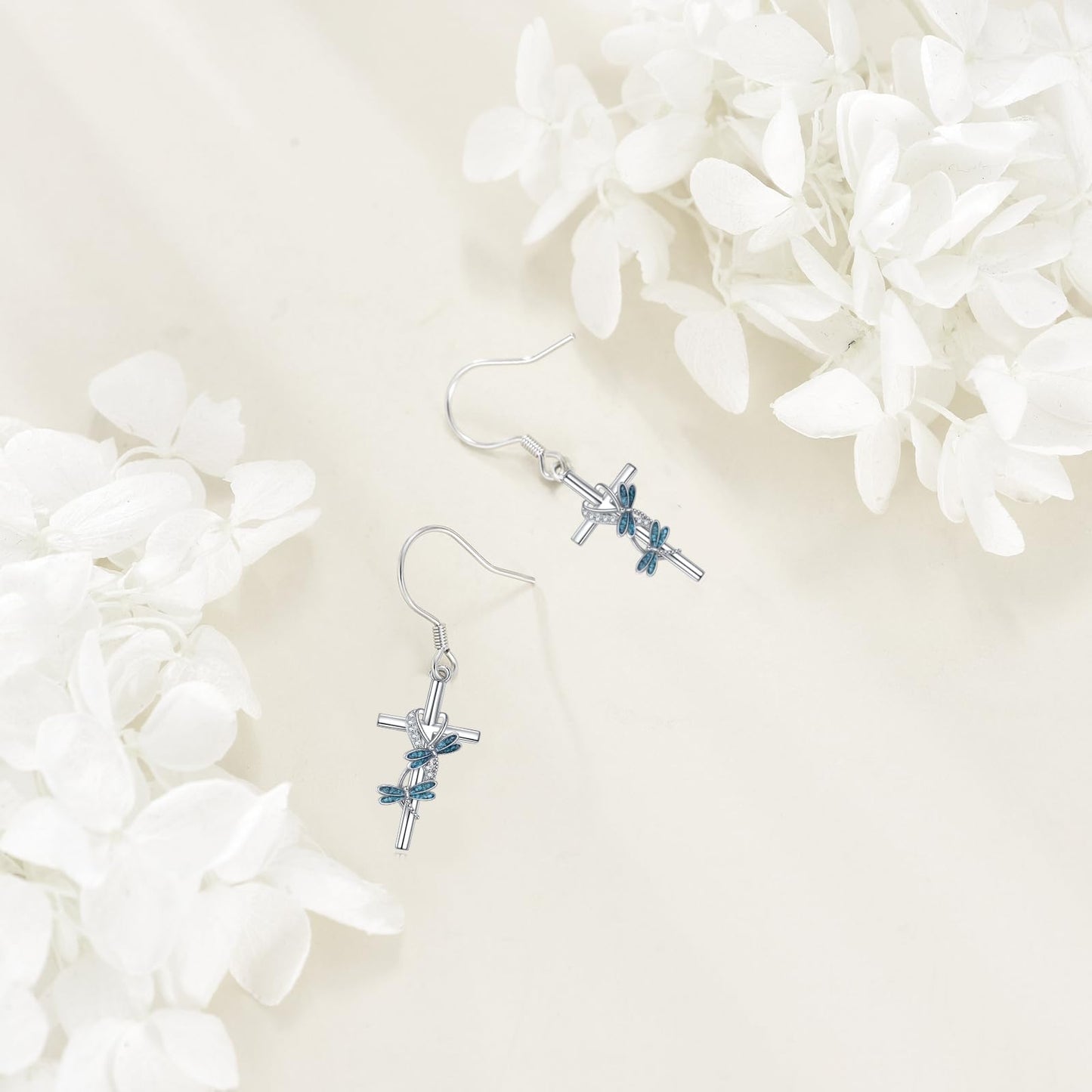 ONEFINITY Dragonfly Cross Earrings 925 Sterling Silver Dragonfly Dangle Earrings Animal Jewelry Gifts For Women
