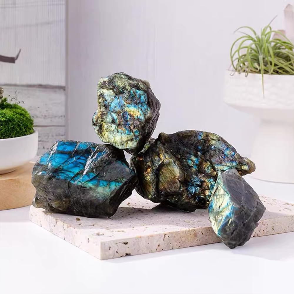2PCS Natural Raw Stone Healing Crystals Bulk Healing Gemstones for Reiki Tumbling Fountain Rocks Meditation Garden Home Decor (Labradorite)
