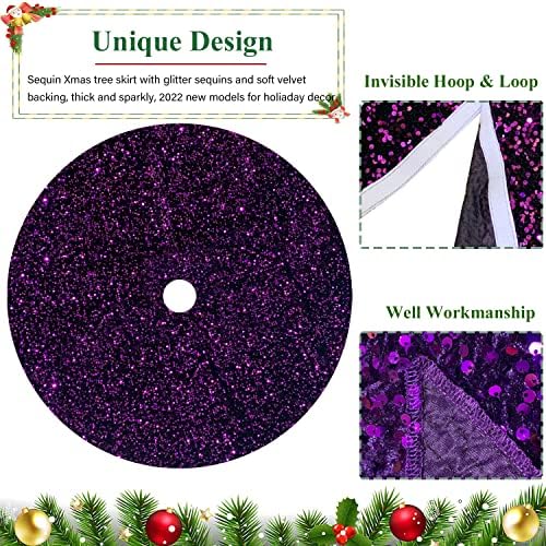 Purple Tree Skirts Christmas 21 Inch Sequin Glitter Tree Skirts Velvet Fabric Decoration Halloween Tree Skirt Glittery Pencil Tree Skirt for Festival Holiday Party Purple Ornament Decorations