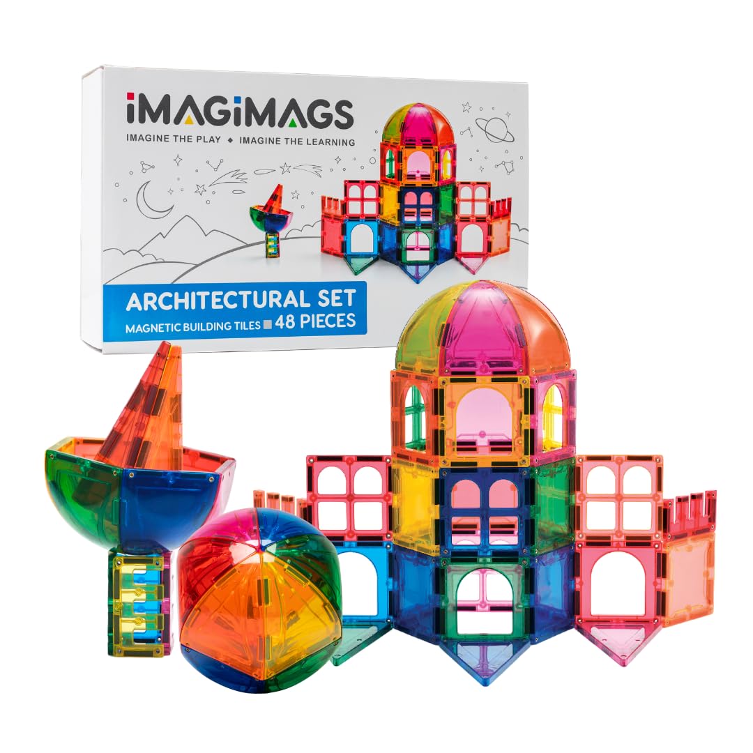 Imagimags Magnetic Building Tiles, 48 Piece Architectural Dome Set for Boys Girls Kids, Educational Creative Learning Activity Building Block Toddler Toys, Children Ages 3 Years +