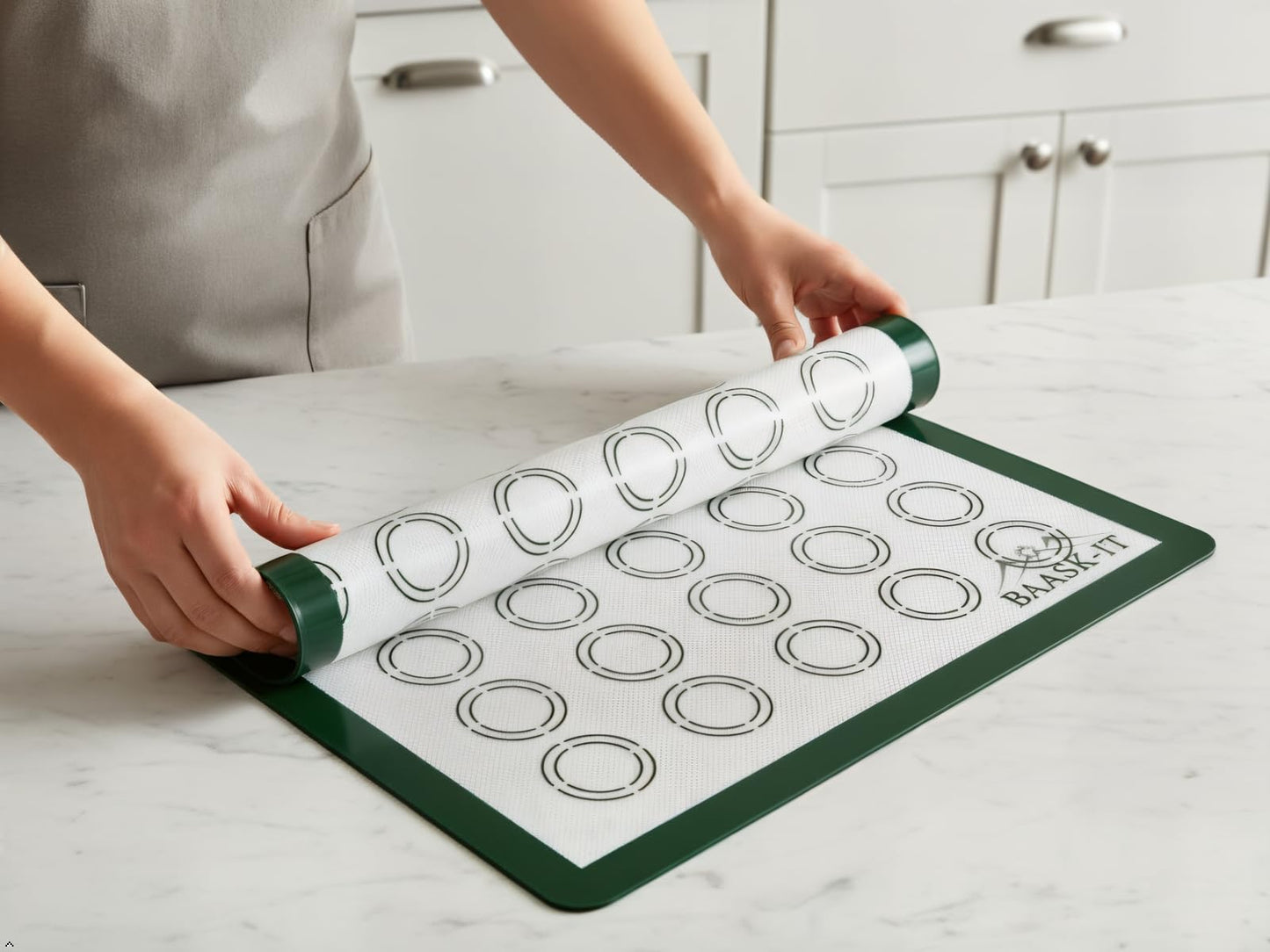 BAASK-IT Silicone Baking Mats Set – 3 Pcs, Non-Stick Reusable, Parchment-Free Oven liners (18" x 13" + 15" x 10")