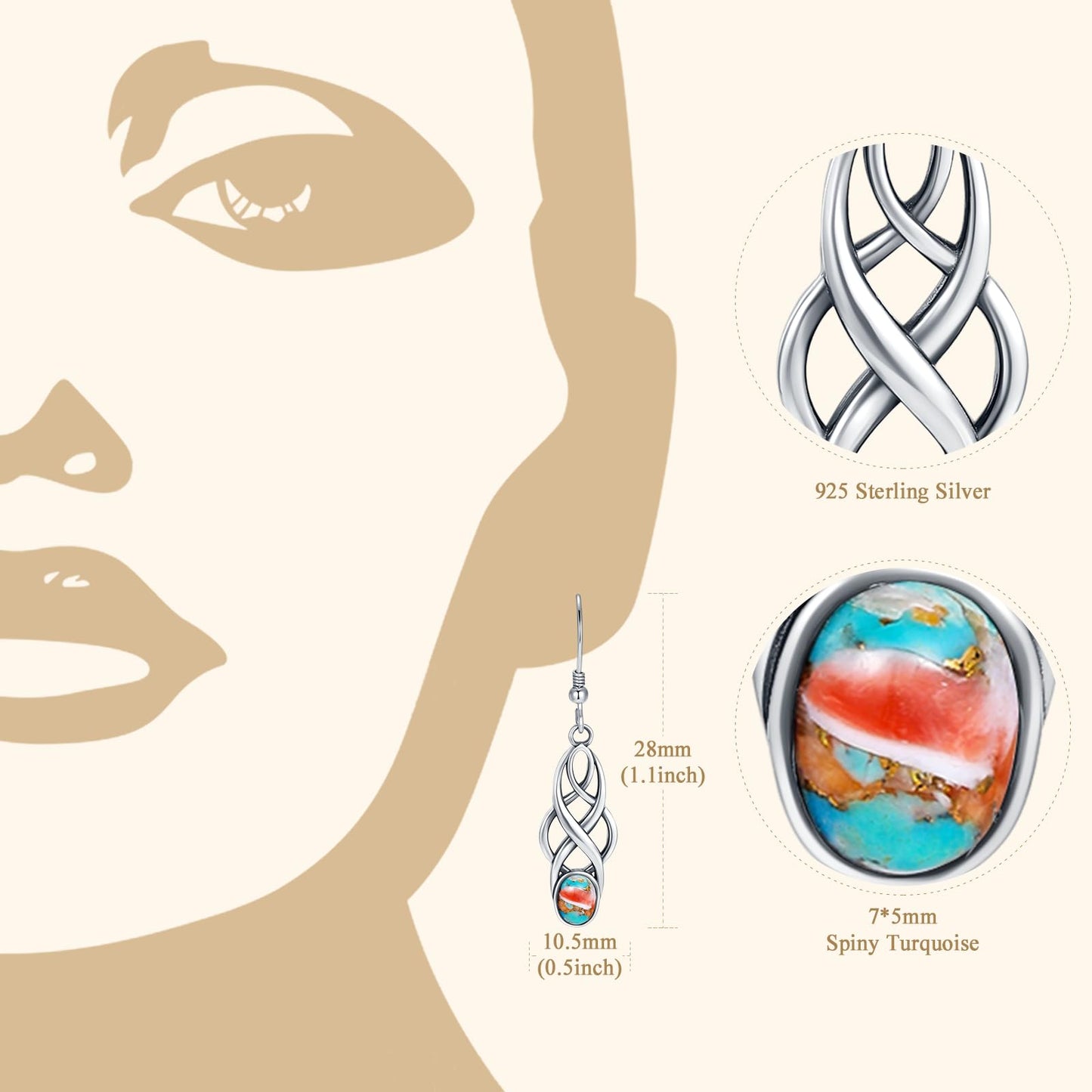 Tungstory Turquoise Earrings Sterling Silver Lightweight Celtic Dangle Earrings Celtic Jewelry for Women