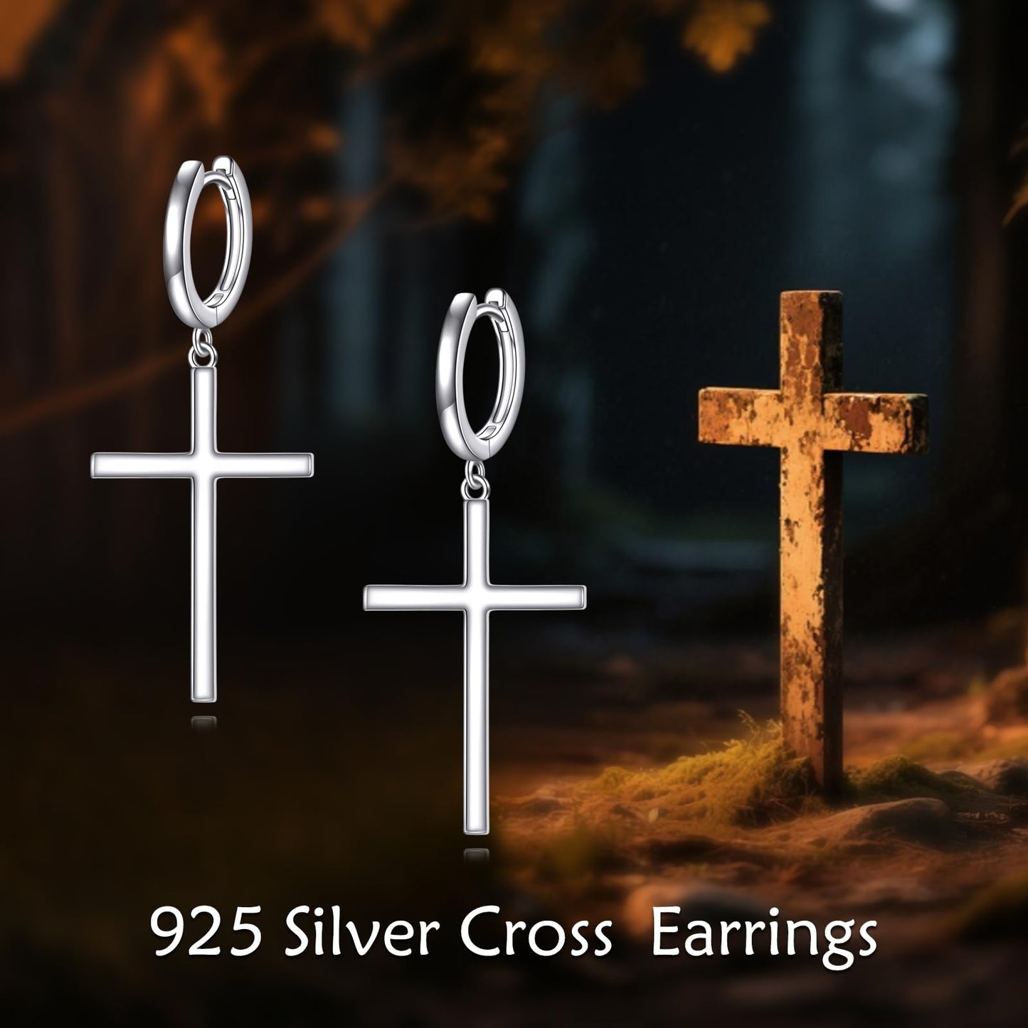 Hanging Cross Hoop Earrings Sterling Silver Large Cross Dangle Earrings Religious Jewelry for Women Men